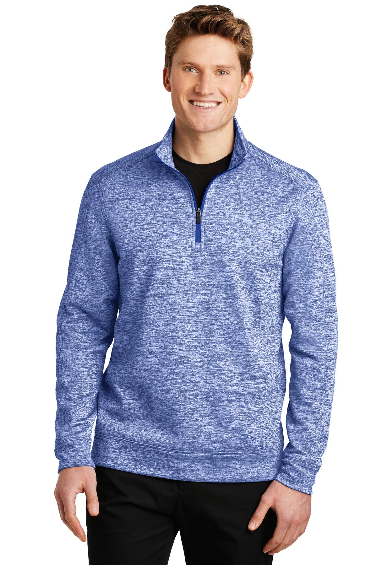 Front View of True Royal Ele Sport-Tek PosiCharge Electric Heather Fleece 1/4-Zip Pullover. ST226