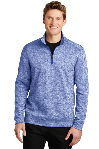 Front View of True Royal Ele Sport-Tek PosiCharge Electric Heather Fleece 1/4-Zip Pullover. ST226