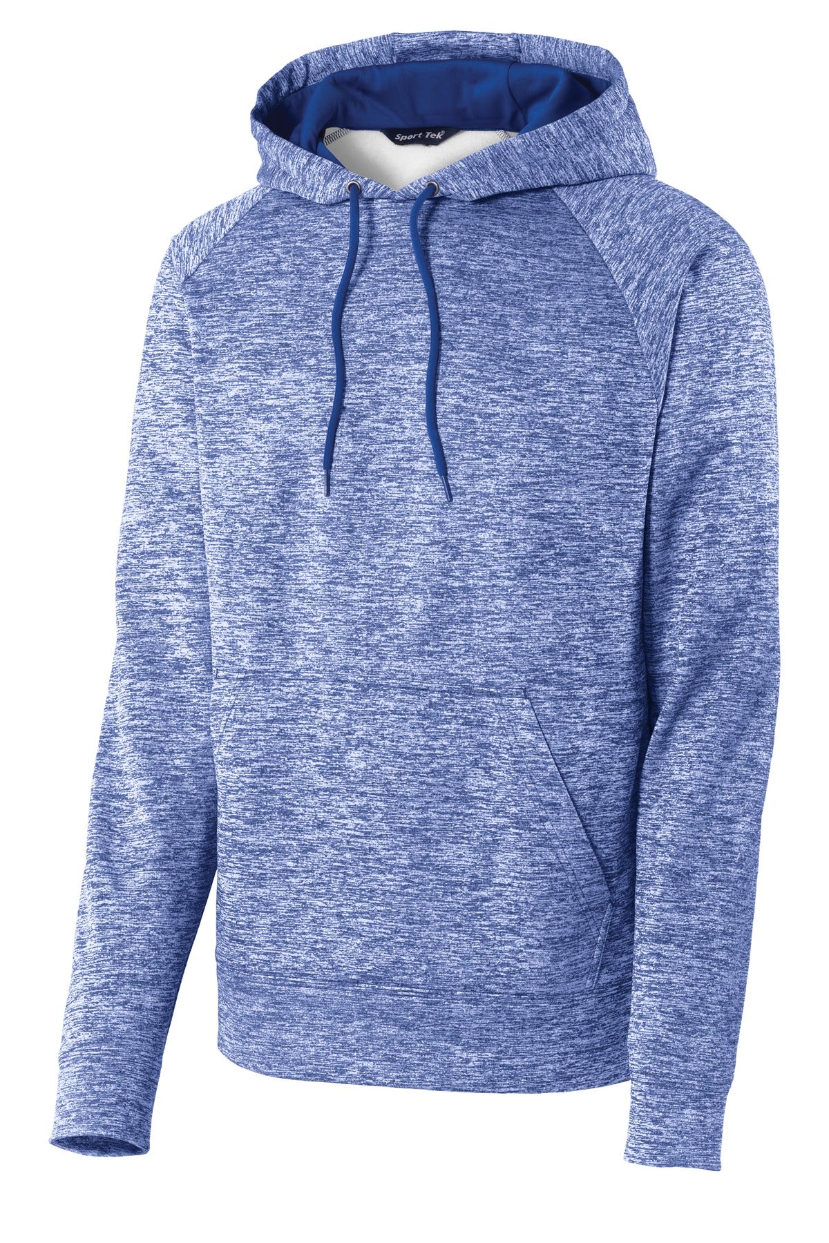 Front View of True Royal Ele Sport-Tek PosiCharge Electric Heather Fleece Hooded Pullover. ST225