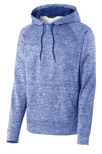 Front View of True Royal Ele Sport-Tek PosiCharge Electric Heather Fleece Hooded Pullover. ST225