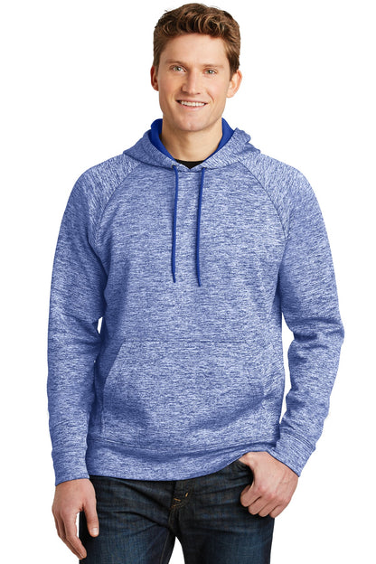 Front View of True Royal Ele Sport-Tek PosiCharge Electric Heather Fleece Hooded Pullover. ST225