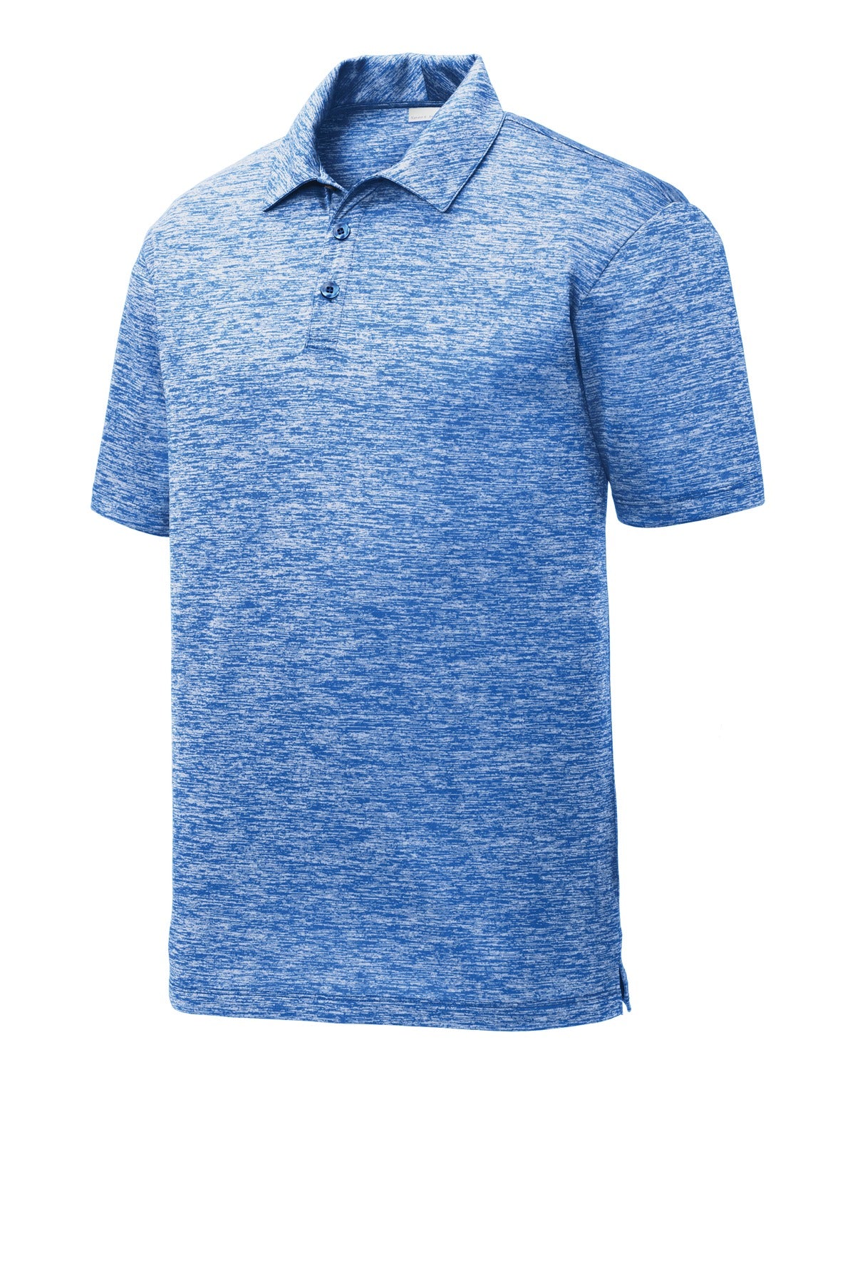 Front View of True Royal Ele Sport-Tek PosiCharge Electric Heather Polo. ST590