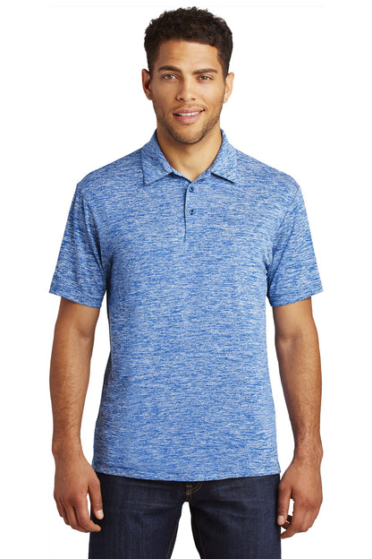 Front View of True Royal Ele Sport-Tek PosiCharge Electric Heather Polo. ST590