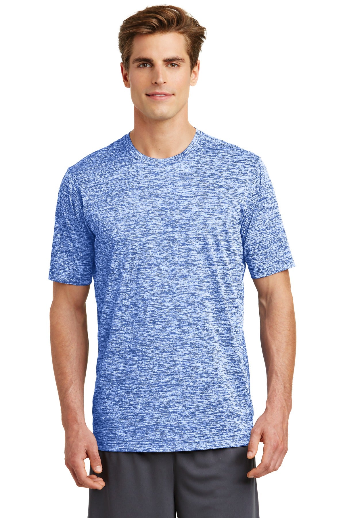 Front View of True Royal Ele Sport-Tek PosiCharge Electric Heather Tee. ST390