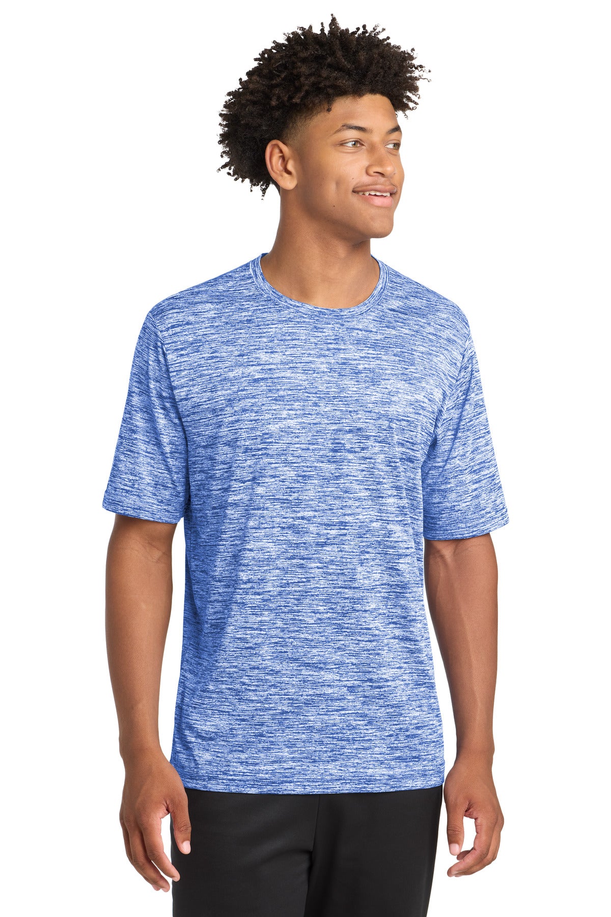 Front View of True Royal Ele Sport-Tek PosiCharge Electric Heather Tee. ST390