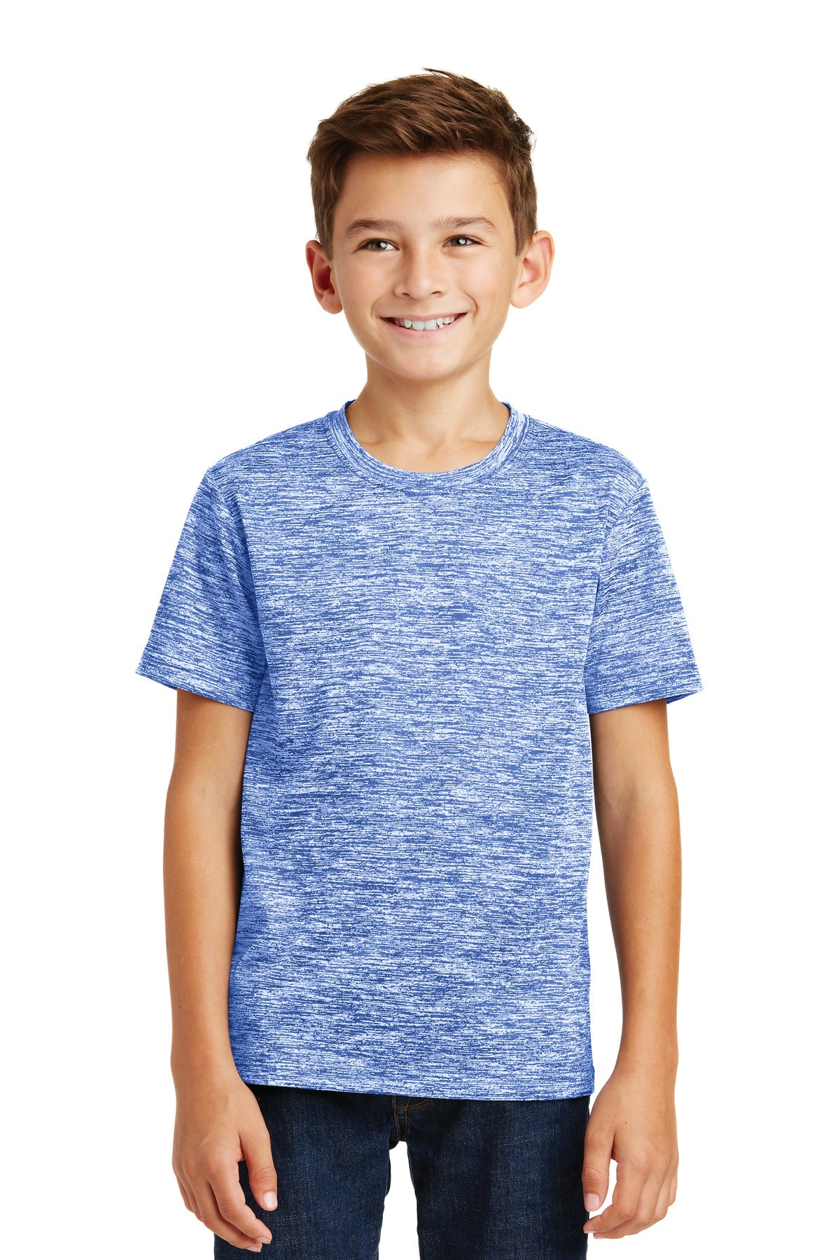 Front View of True Royal Ele Sport-Tek Youth PosiCharge Electric Heather Tee. YST390