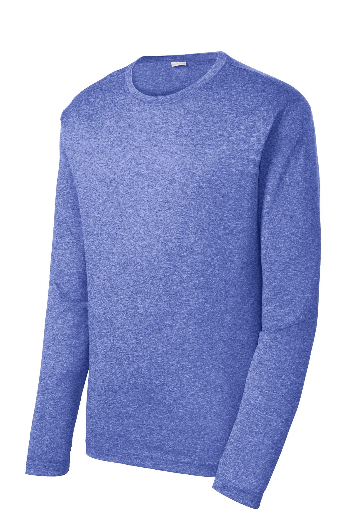 Front View of True Royal Hea Sport-Tek Long Sleeve Heather Contender Tee. ST360LS