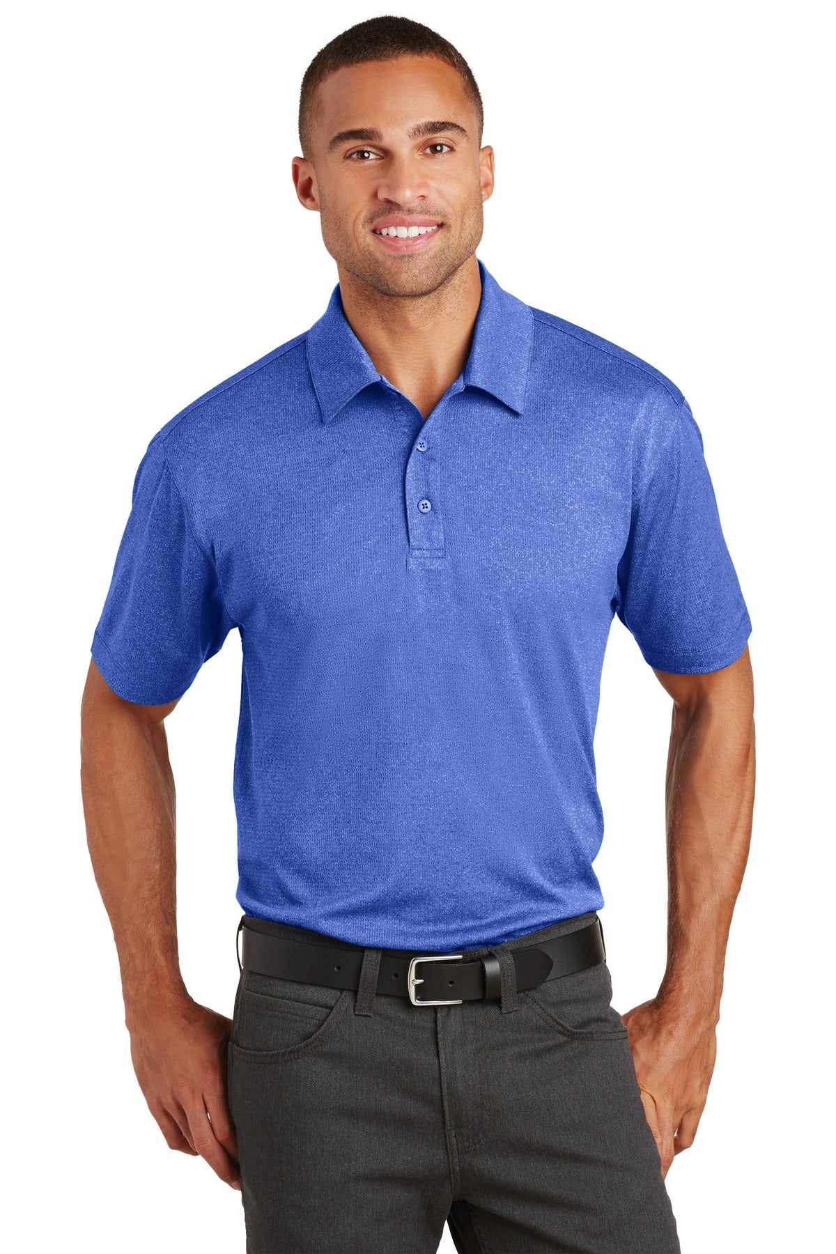 Front View of True Royal Hth Port Authority Trace Heather Polo. K576