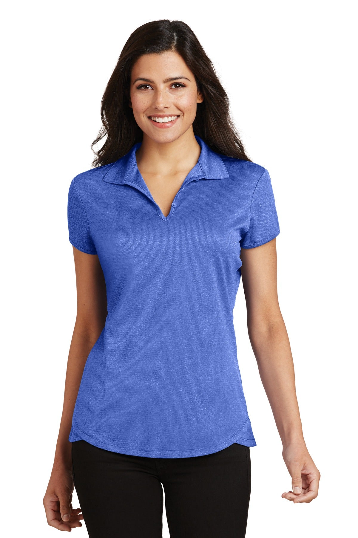 Front View of True Royal Hth Port Authority Women's Trace Heather Polo. L576