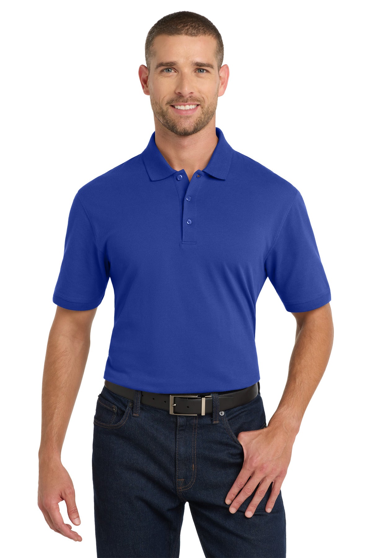 Front View of True Royal Port Authority EZCotton Polo. K8000