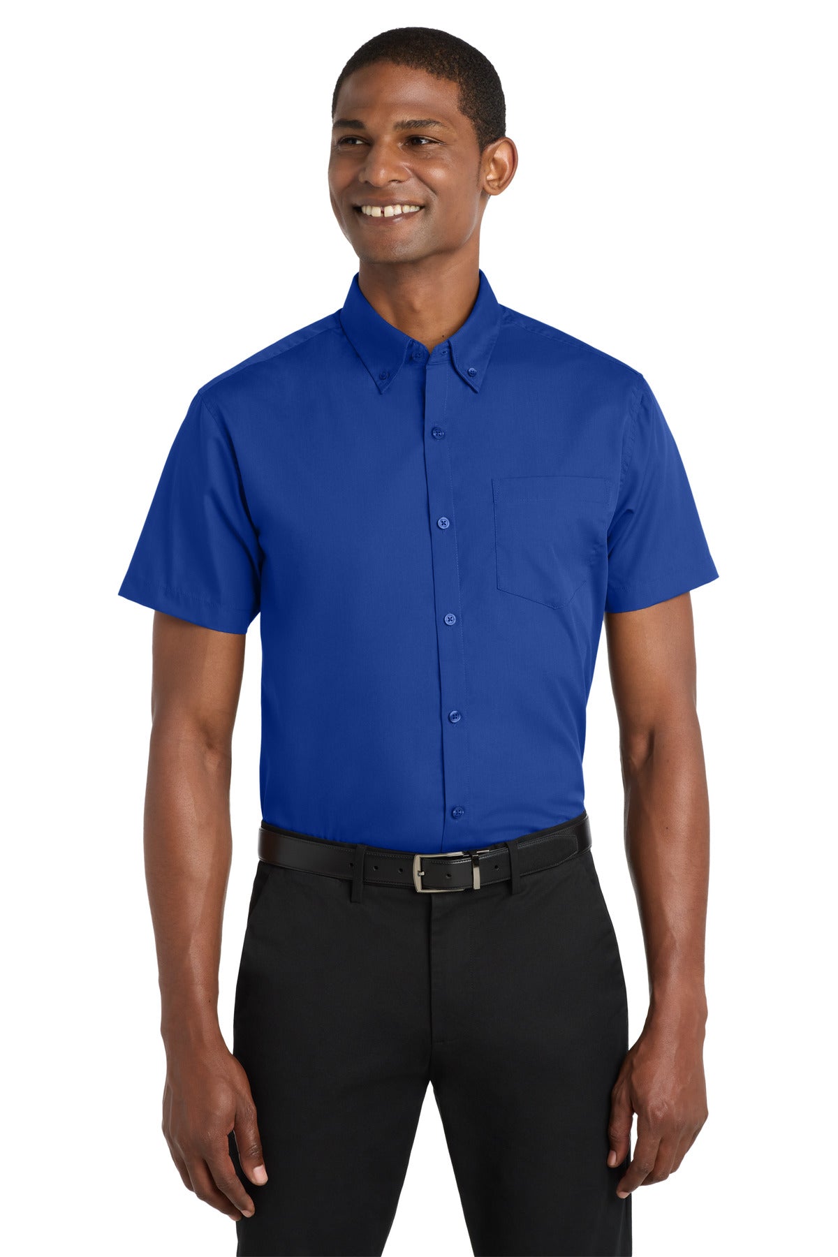 Front View of True Royal Port Authority Short Sleeve Carefree Poplin Shirt. W101