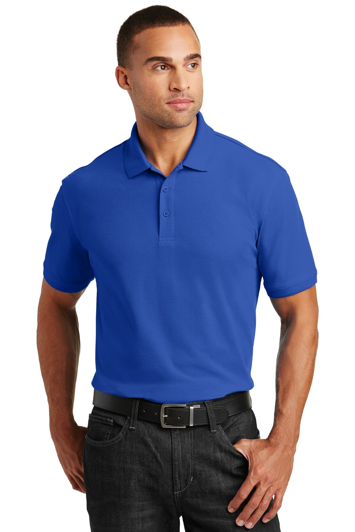 Front View of True Royal Port Authority Tall Core Classic Pique Polo. TLK100