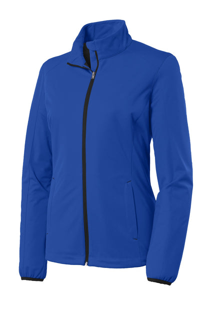 Front View of True Royal Port Authority Women's Active Soft Shell Jacket. L717
