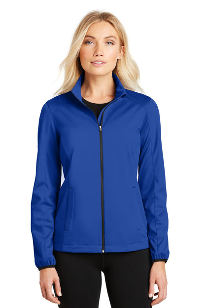 Front View of True Royal Port Authority Women's Active Soft Shell Jacket. L717