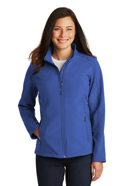 Front View of True Royal Port Authority Women's Core Soft Shell Jacket. L317