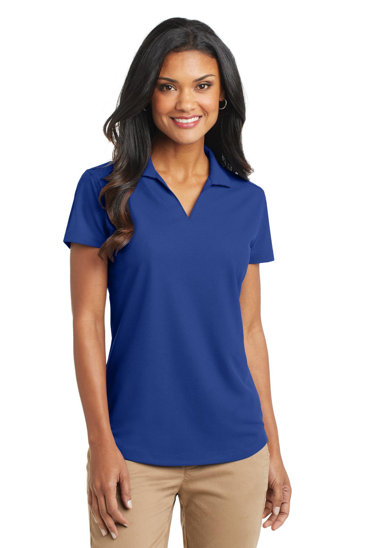 Front View of True Royal Port Authority Women's Dry Zone Grid Polo. L572