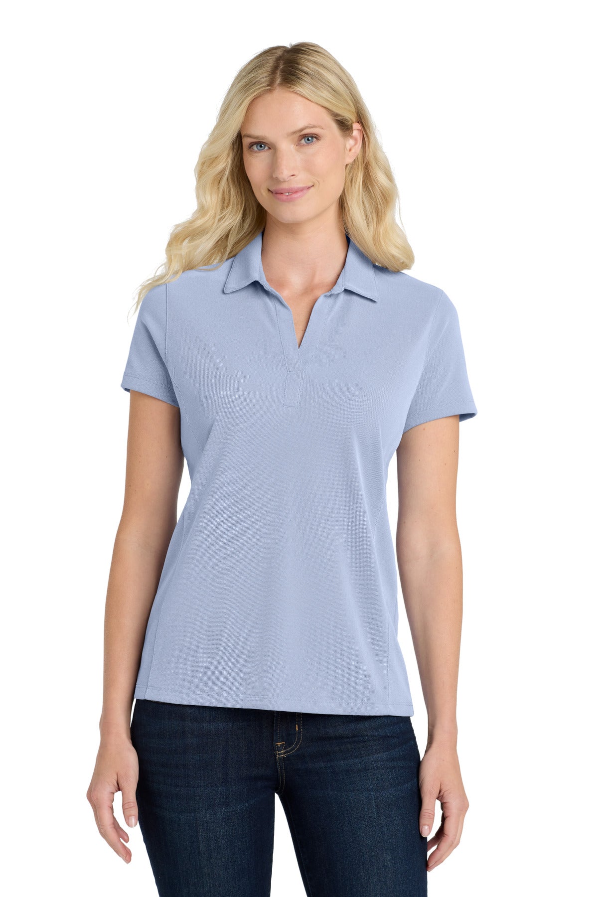 Front View of True Royal Port Authority Women's Poly Oxford Pique Polo. LK582