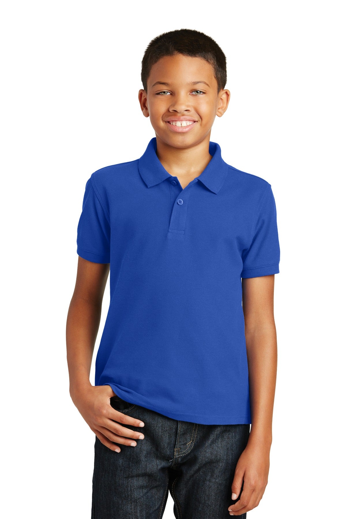 Front View of True Royal Port Authority Youth Core Classic Pique Polo. Y100