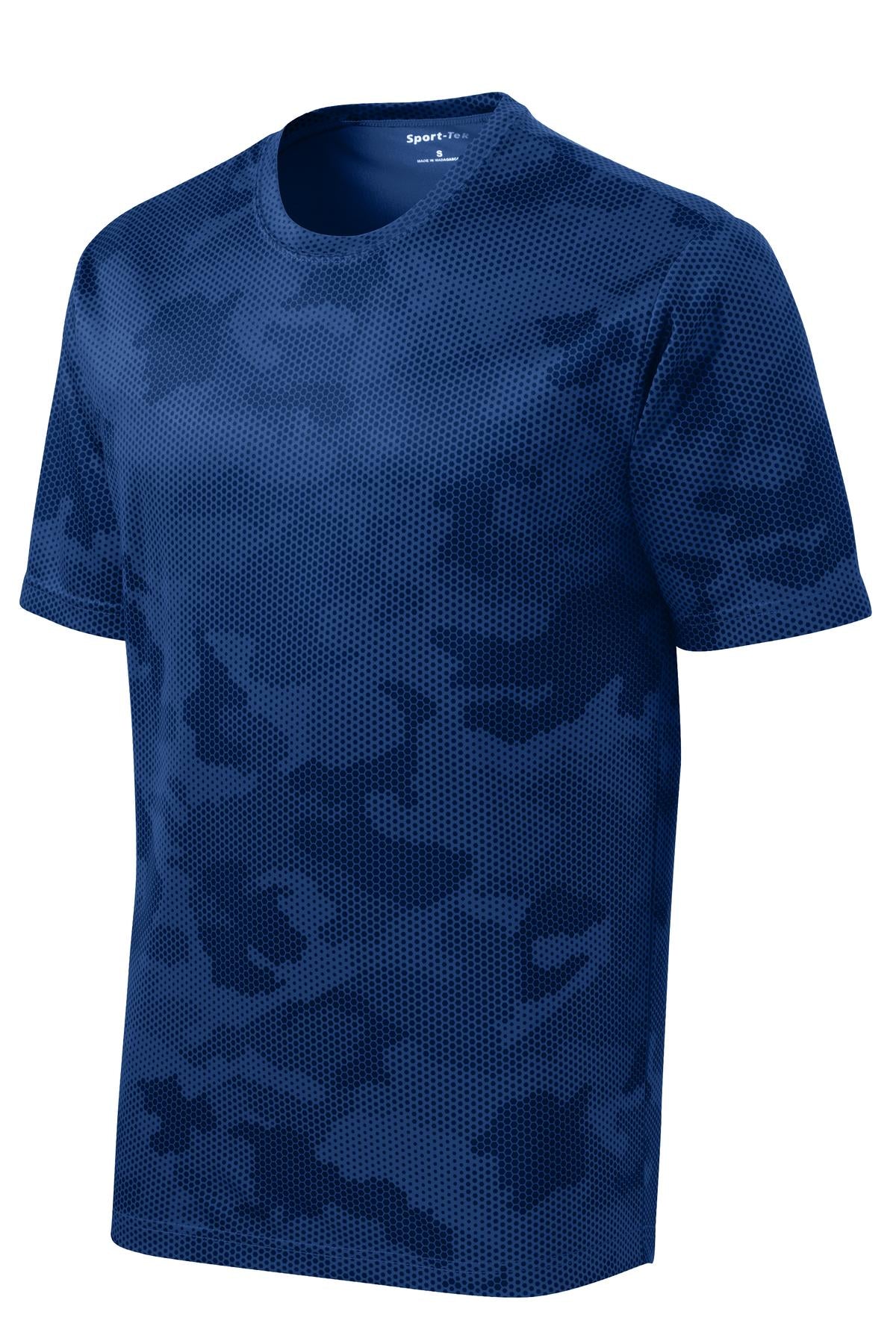 Front View of True Royal Sport-Tek CamoHex Tee. ST370