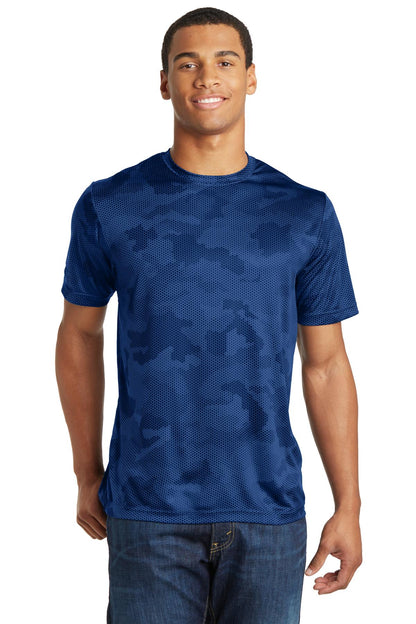 Front View of True Royal Sport-Tek CamoHex Tee. ST370