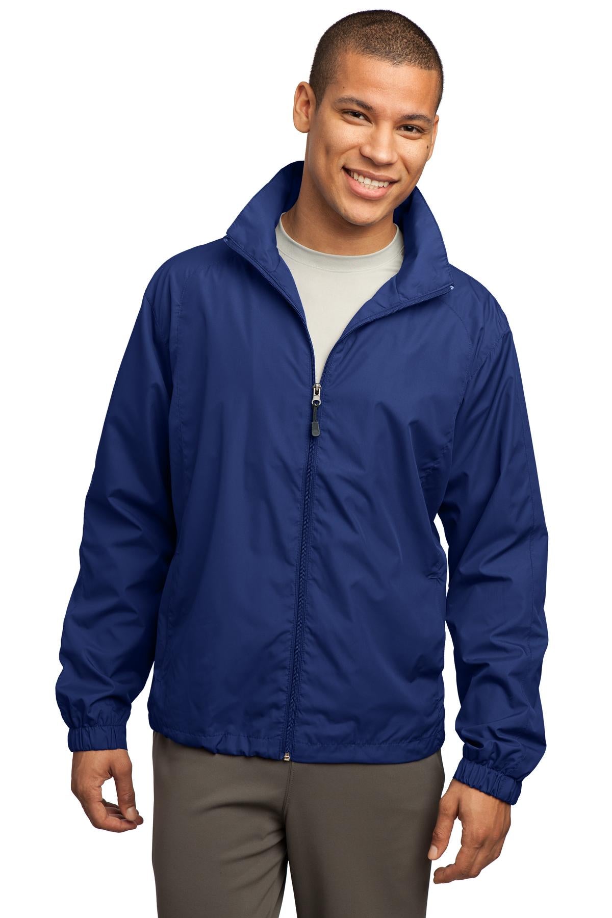 Front View of True Royal Sport-Tek Full-Zip Wind Jacket. JST70