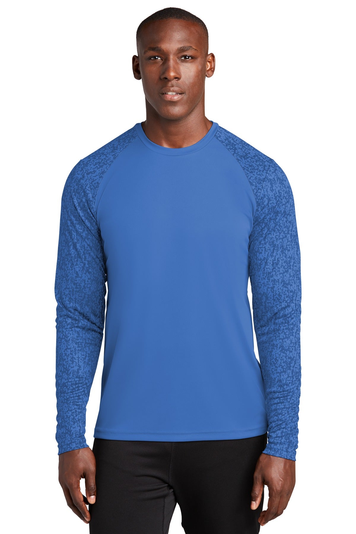 Front View of True Royal Sport-Tek Long Sleeve Digi Camo Tee. ST460LS
