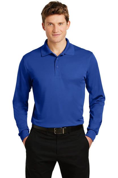 Front View of True Royal Sport-Tek Long Sleeve Micropique Sport-Wick Polo. ST657