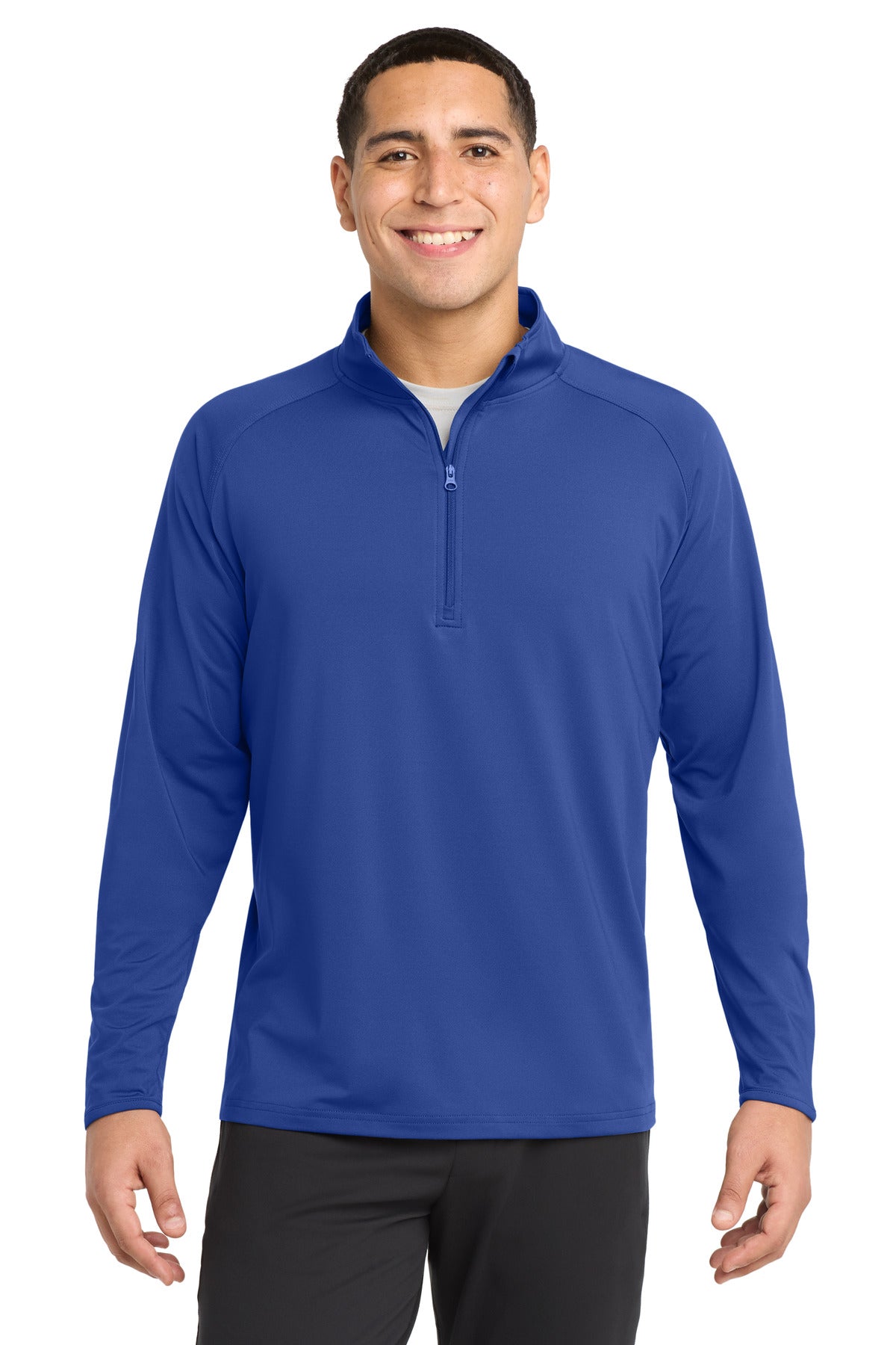 Front View of True Royal Sport-Tek Sport-Wick Stretch 1/4-Zip Pullover. ST850