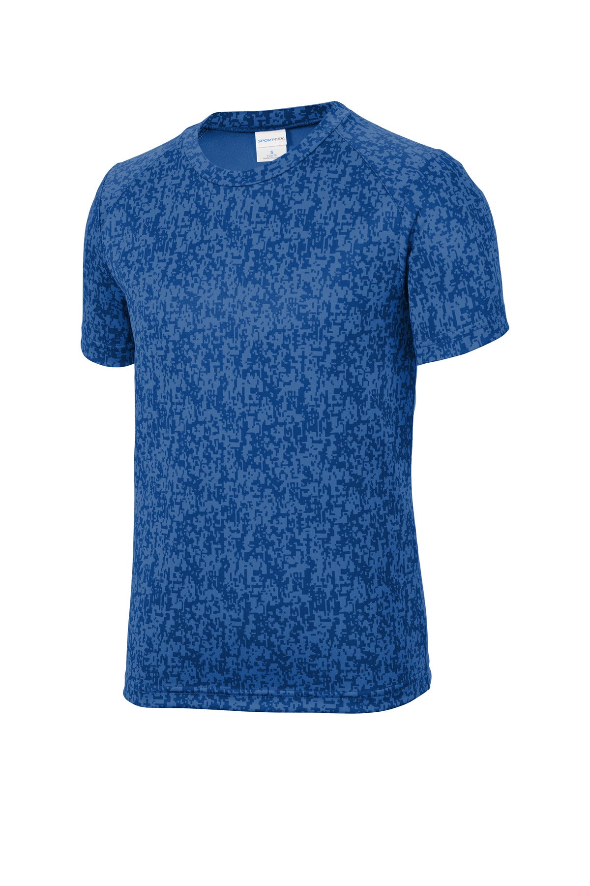 Front View of True Royal Sport-Tek Youth Digi Camo Tee. YST460