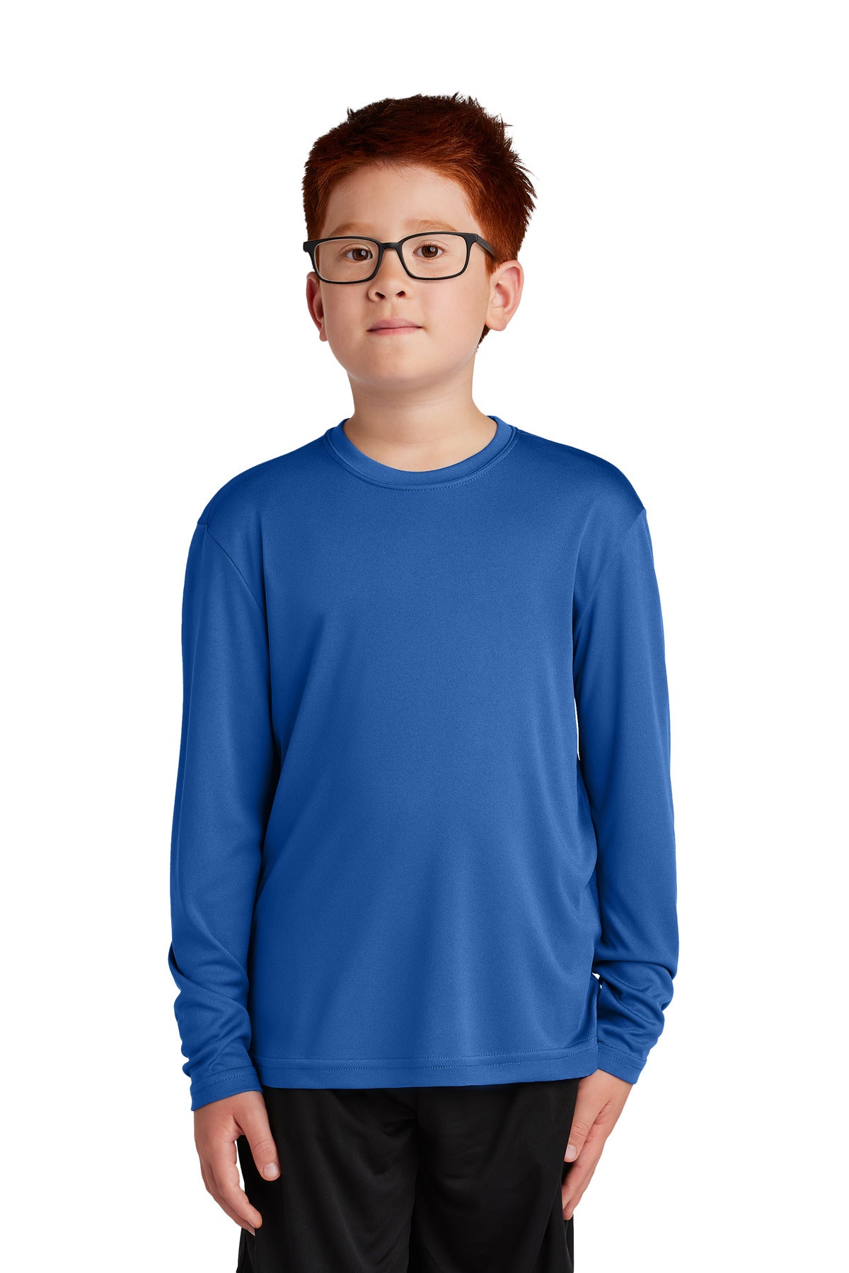 Front View of True Royal Sport-Tek Youth Long Sleeve PosiCharge Competitor Tee. YST350LS
