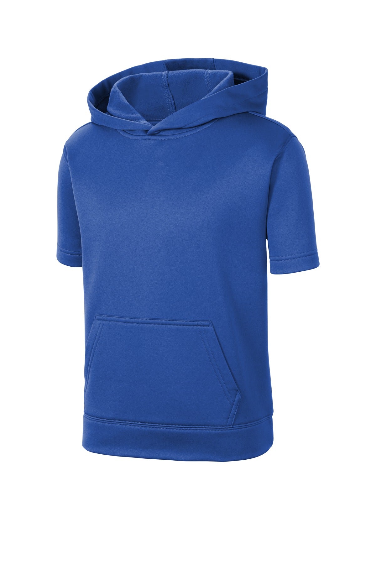 Front View of True Royal Sport-Tek Youth Sport-Wick Fleece Short Sleeve Hooded Pullover. YST251
