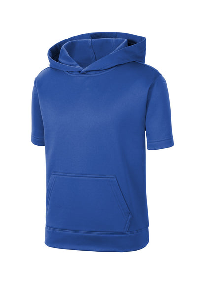 Front View of True Royal Sport-Tek Youth Sport-Wick Fleece Short Sleeve Hooded Pullover. YST251