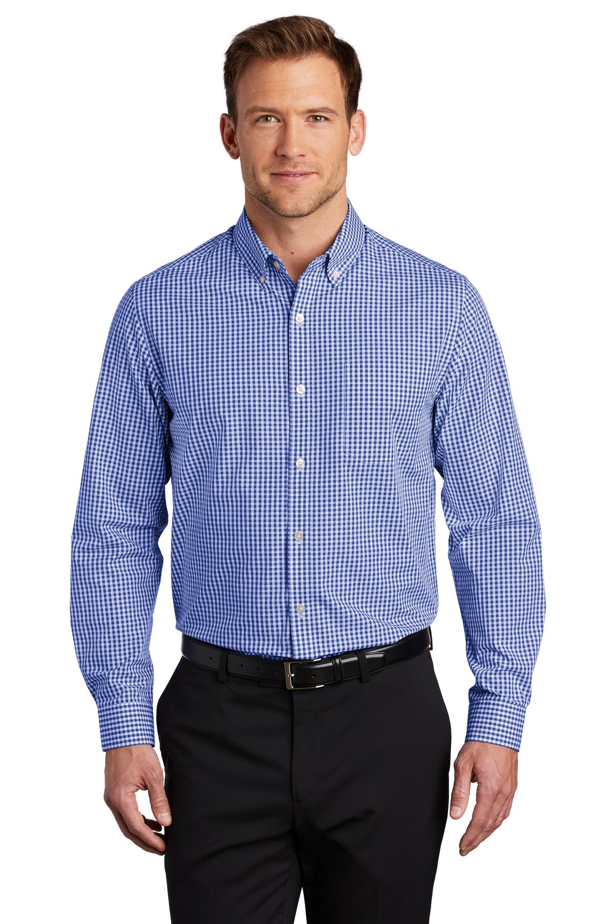Front View of True Royal/Wht Port Authority Broadcloth Gingham Easy Care Shirt W644