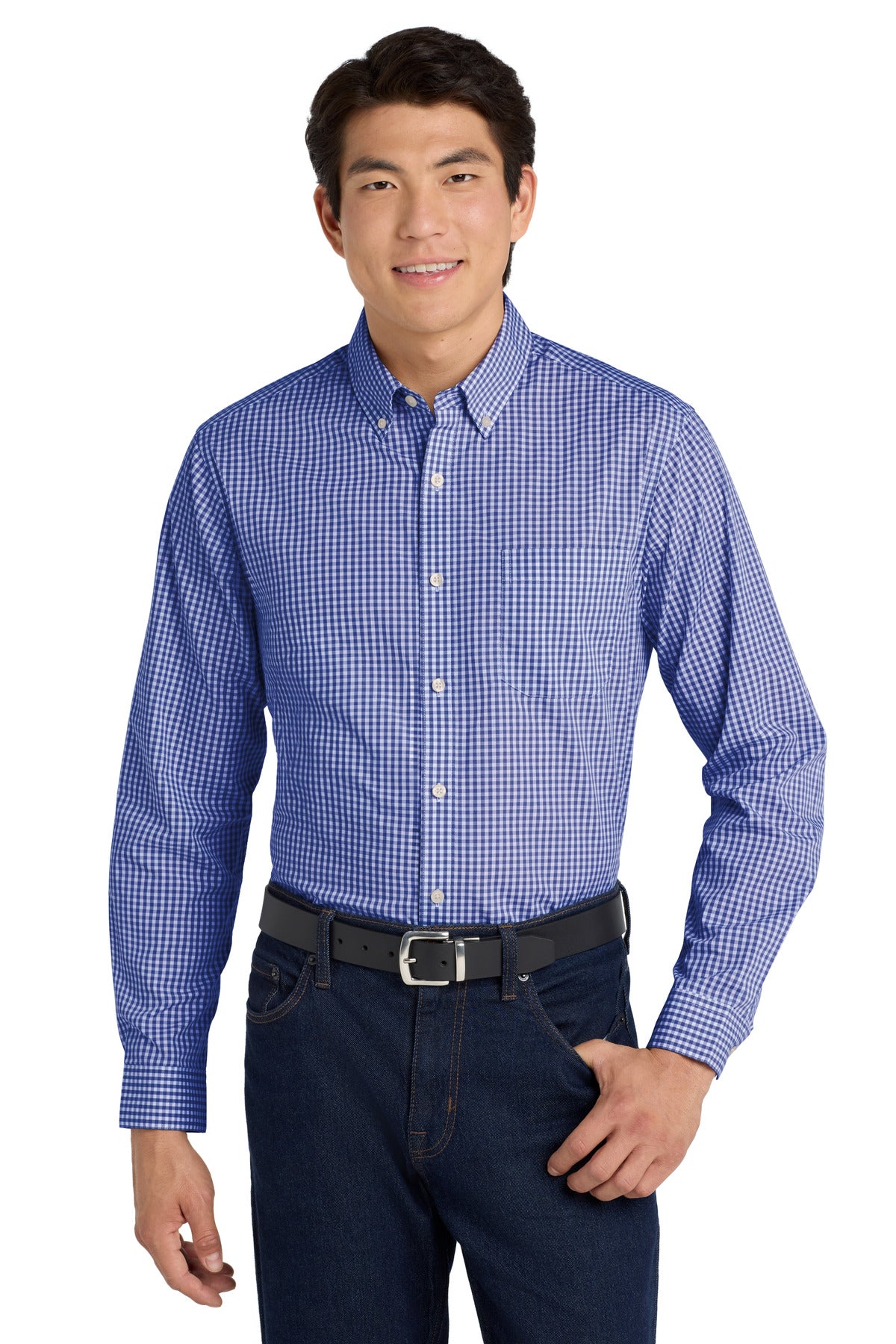 Front View of True Royal/Wht Port Authority Broadcloth Gingham Easy Care Shirt W644