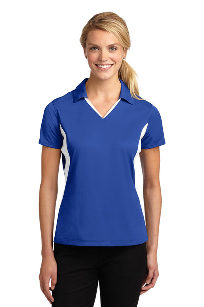 Front View of True Royal/Wht Sport-Tek Women's Side Blocked Micropique Sport-Wick Polo. LST655