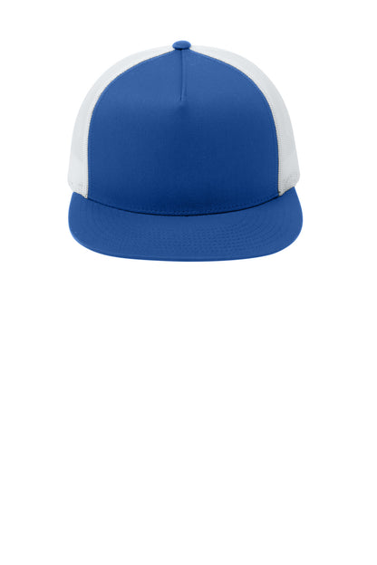 Front View of True Royal/Wht Sport-Tek YP Classics 5-Panel Classic Trucker Mesh Back Cap. STC38