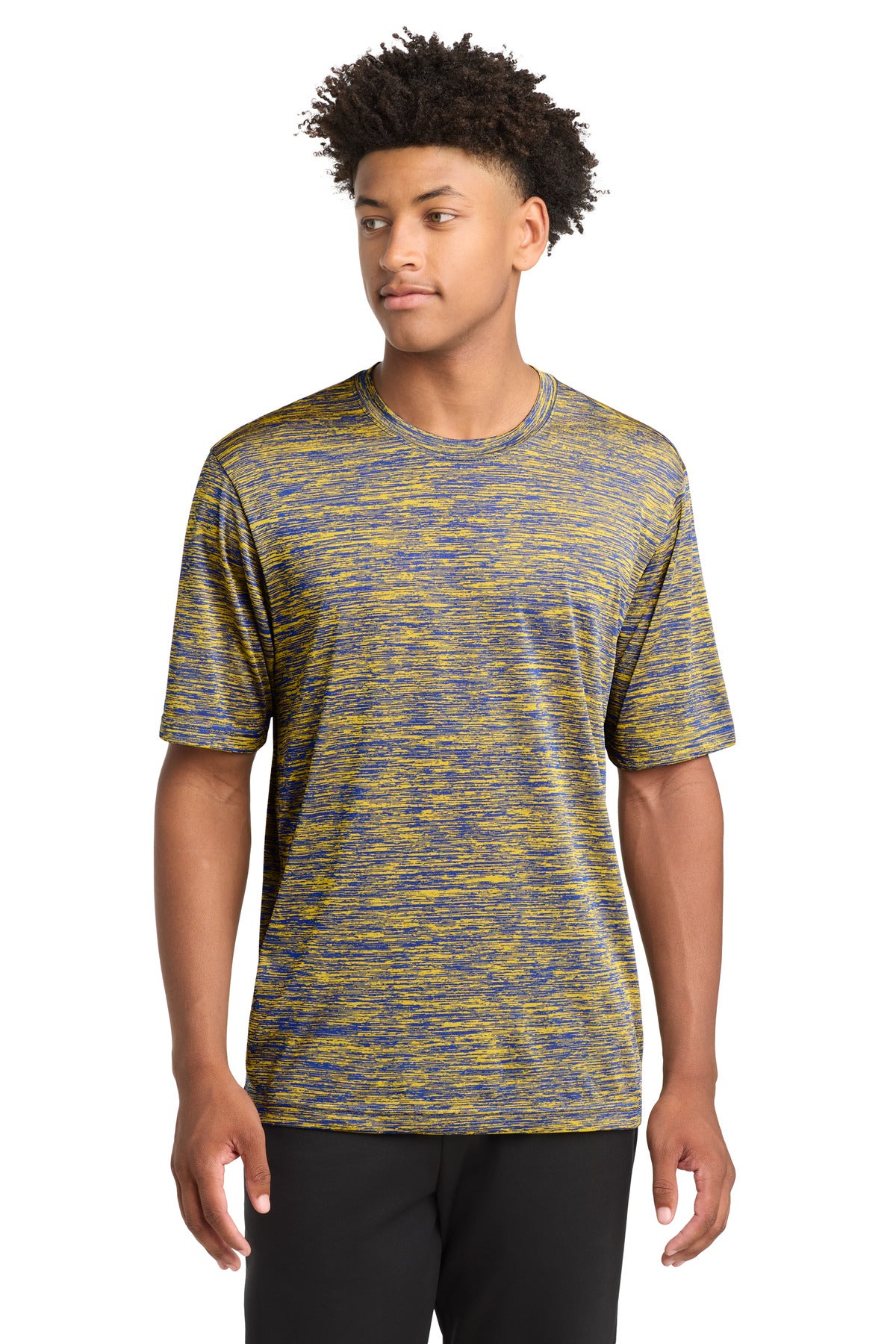Front View of True Roy/Gld E Sport-Tek PosiCharge Electric Heather Tee. ST390
