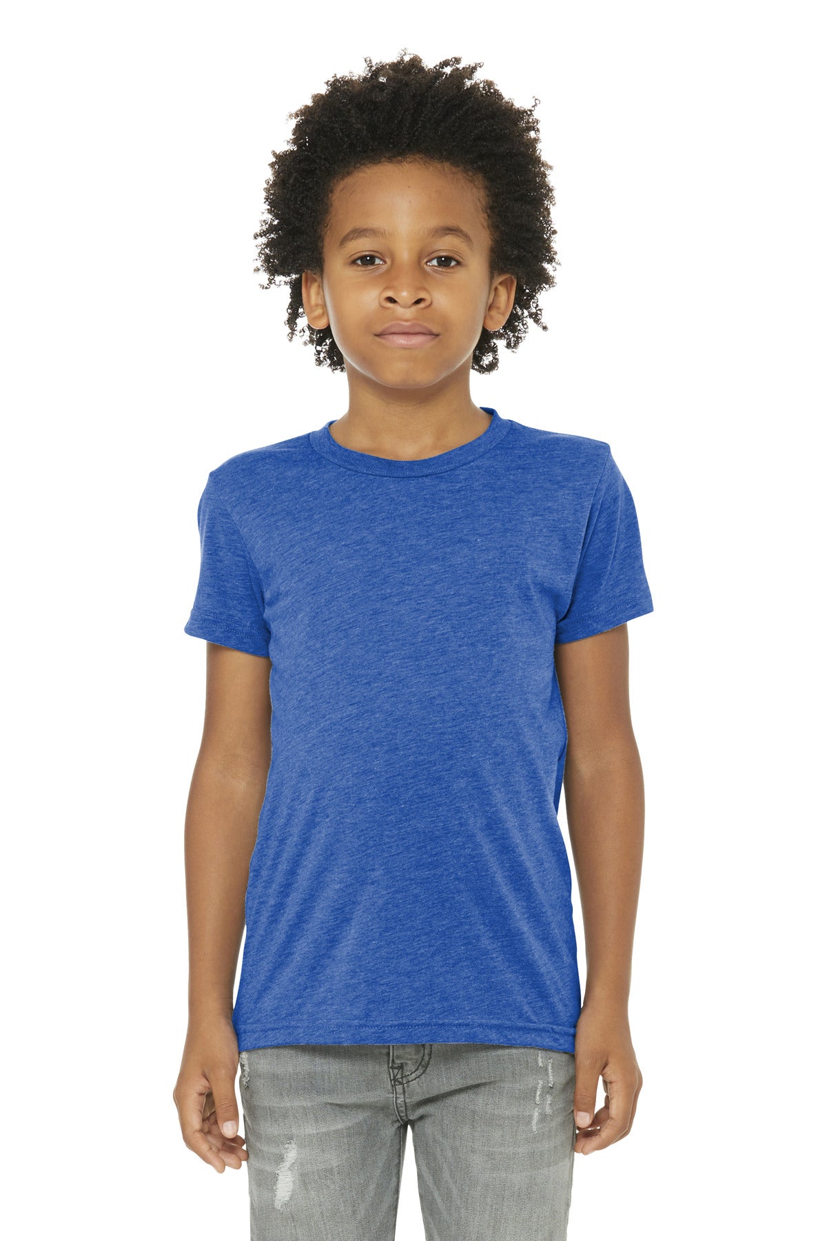 Front View of True Royl TB BELLA+CANVAS Youth Triblend Short Sleeve Tee. BC3413Y
