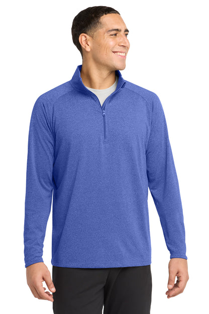 Front View of True Ryl Hthr Sport-Tek Sport-Wick Stretch 1/4-Zip Pullover. ST850