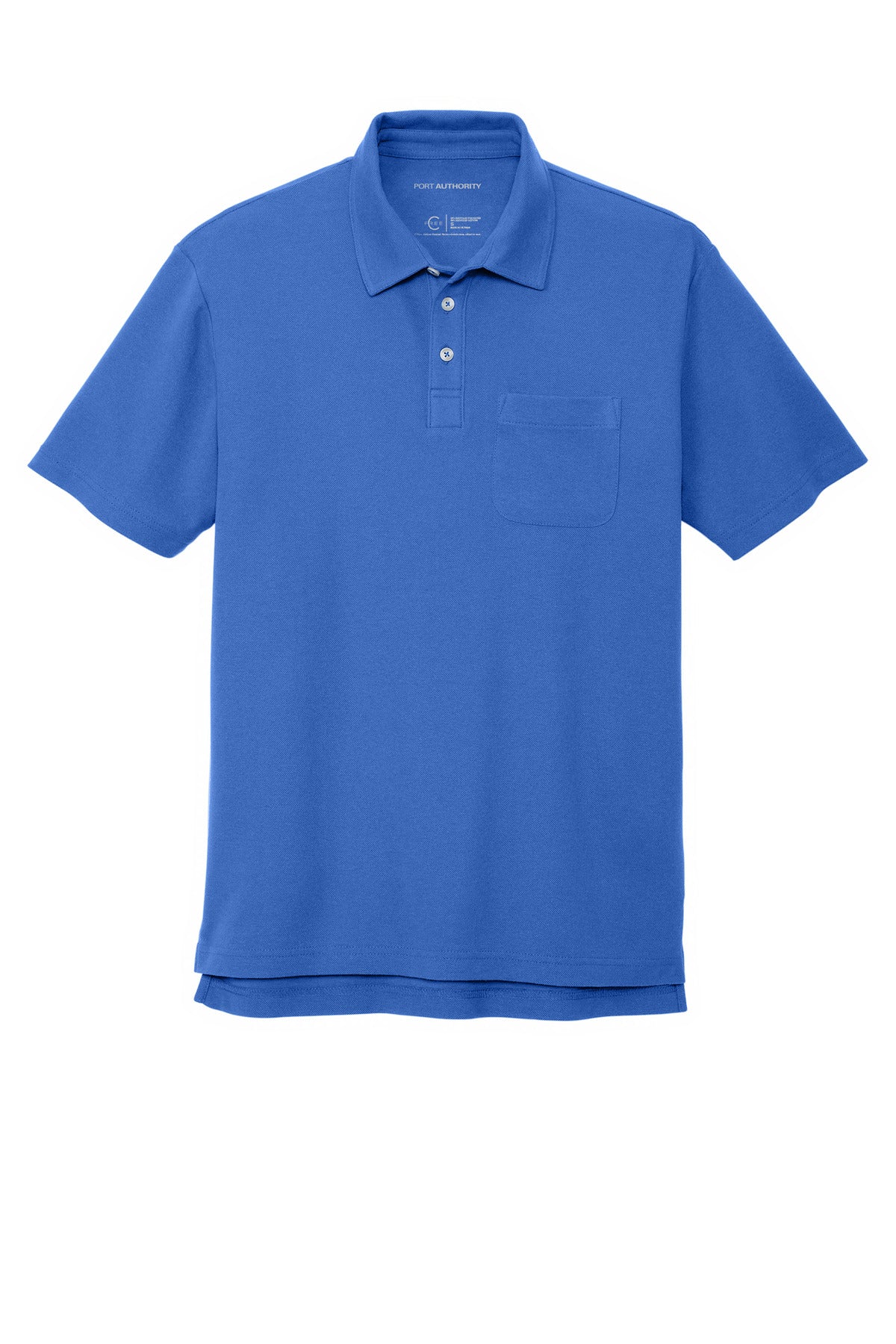 Front View of TrueBlue Port Authority C-FREE Cotton Blend Pique Pocket Polo K868