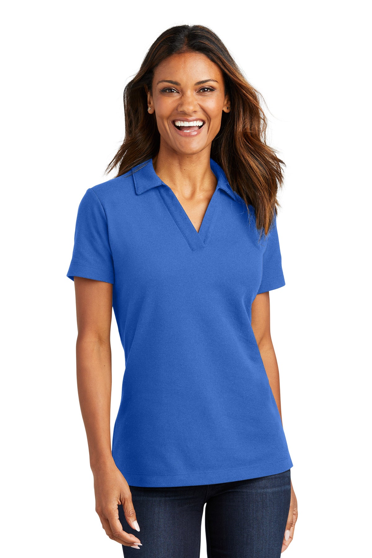 Front View of TrueBlue Port Authority Women's C-FREE Cotton Blend Pique Polo LK867
