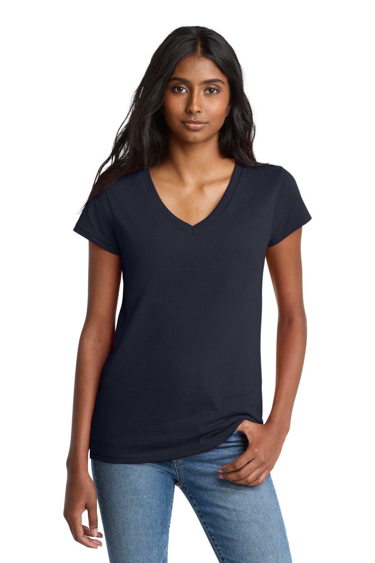 Front View of TrueNavy District Women's Re-Tee V-Neck DT8001