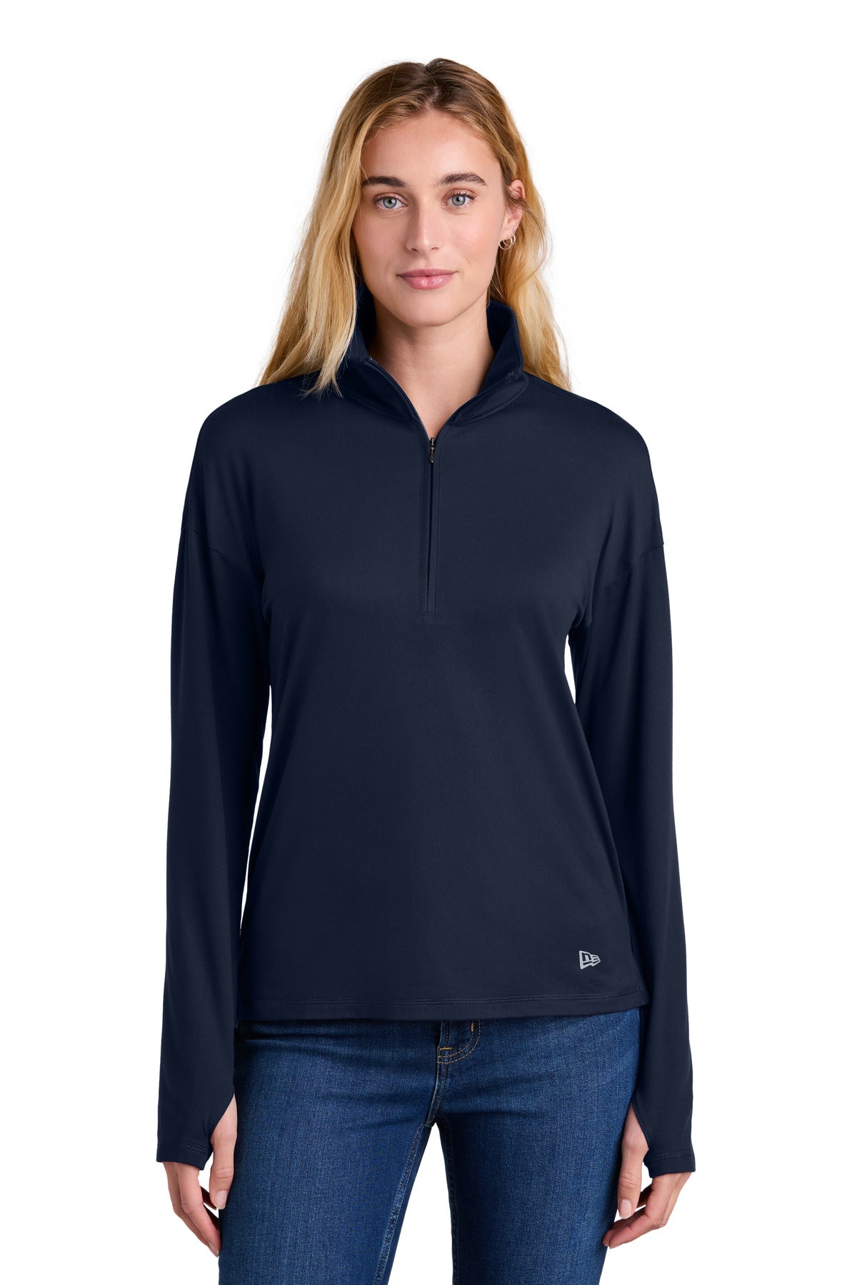 Front View of TrueNavy New Era Women's Power 1/2-Zip LNEA228