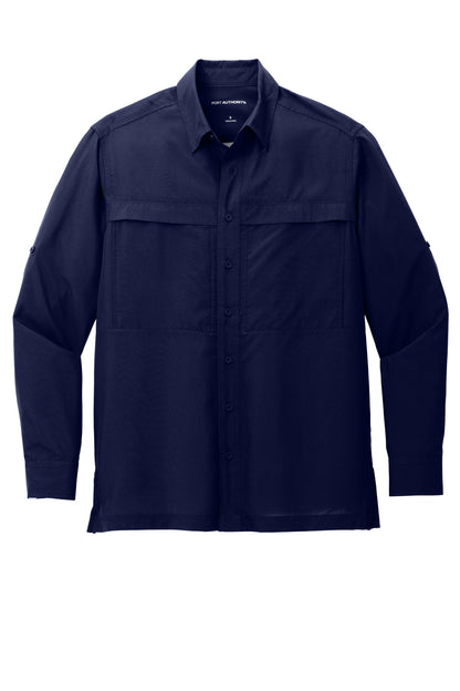 Front View of TrueNavy Port Authority Long Sleeve UV Daybreak Shirt W960