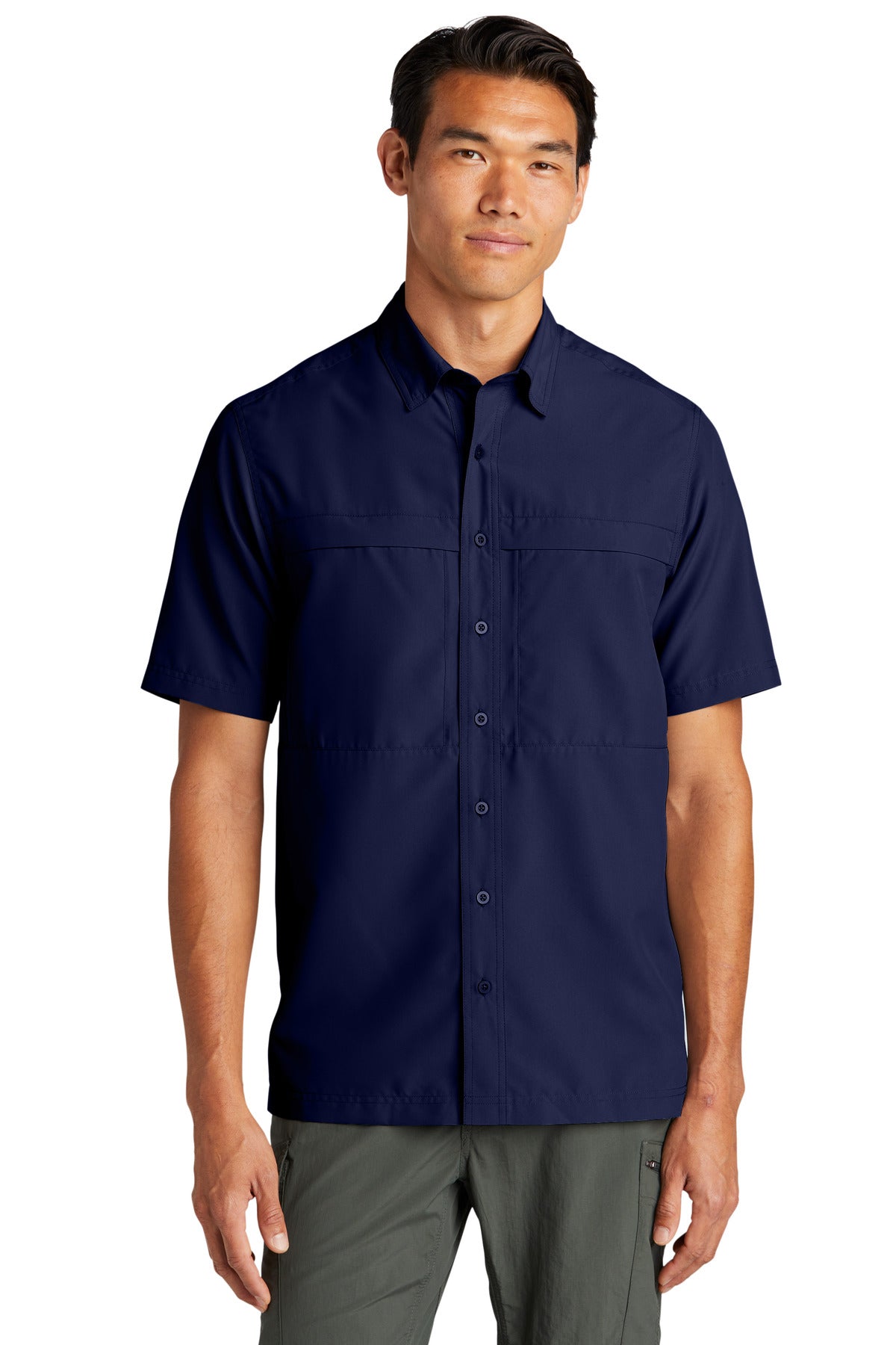 Front View of TrueNavy Port Authority Short Sleeve UV Daybreak Shirt W961