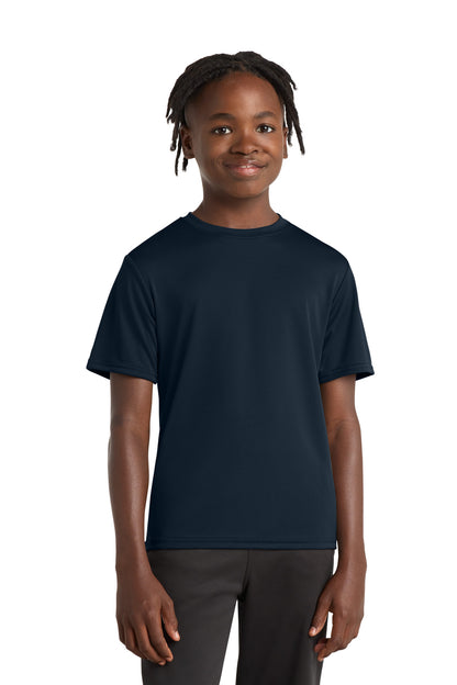 Front View of TrueNavy Port & Company Youth Performance Tee. PC380Y