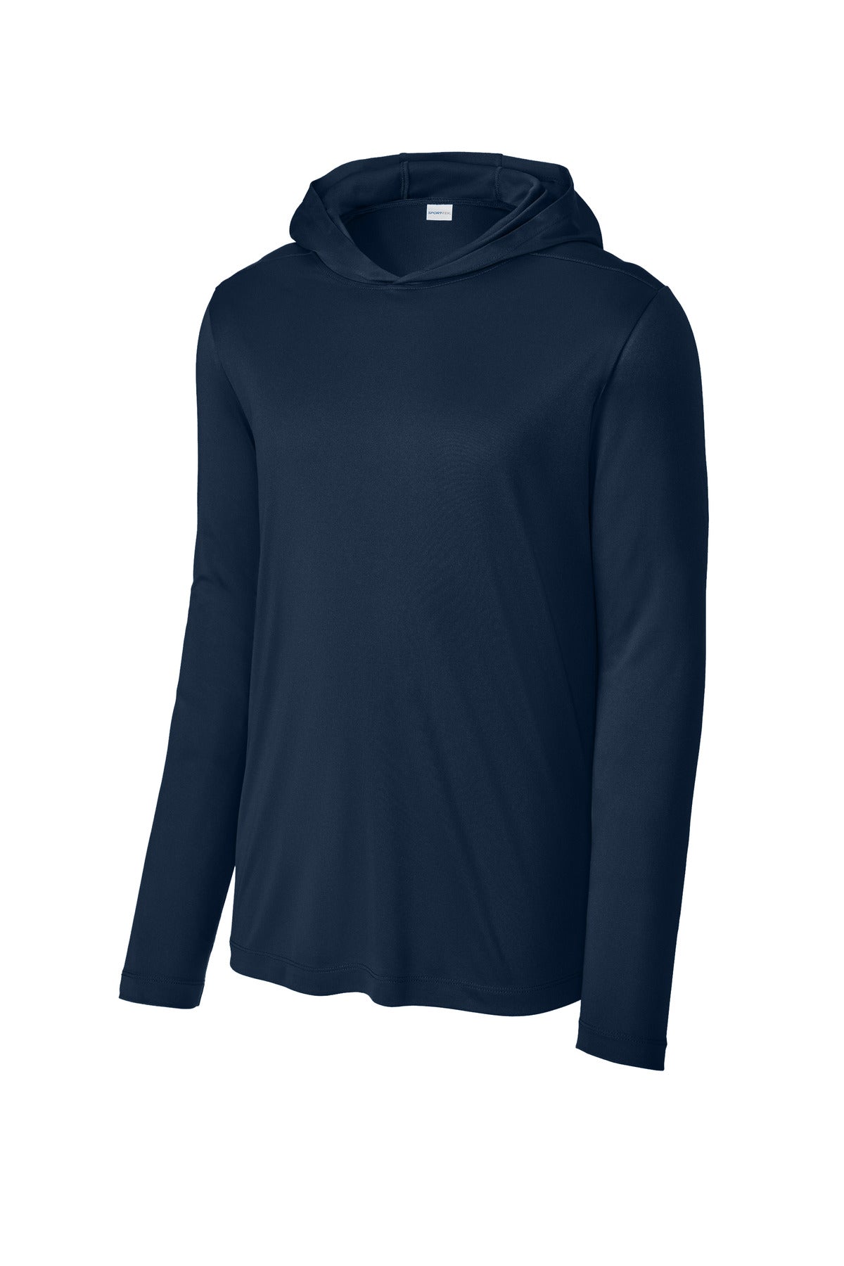 Front View of TrueNavy Sport-Tek Posi-UV Pro Long Sleeve Hoodie ST420LSH