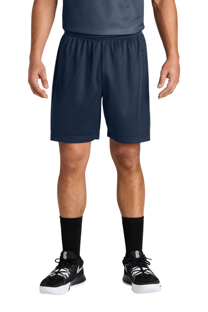 Front View of TrueNavy Sport-Tek PosiCharge Mesh 7" Short ST5100