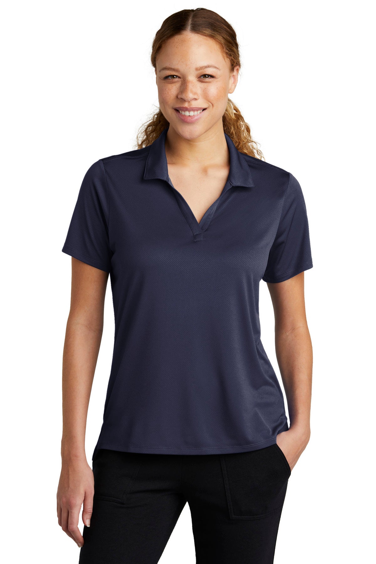 Front View of TrueNavy Sport-Tek Women's Sideline Polo LST535