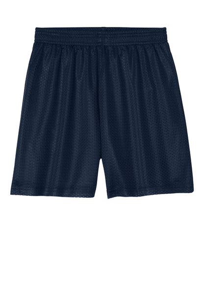 Front View of TrueNavy Sport-Tek Youth PosiCharge Mesh 5" Short YST5100